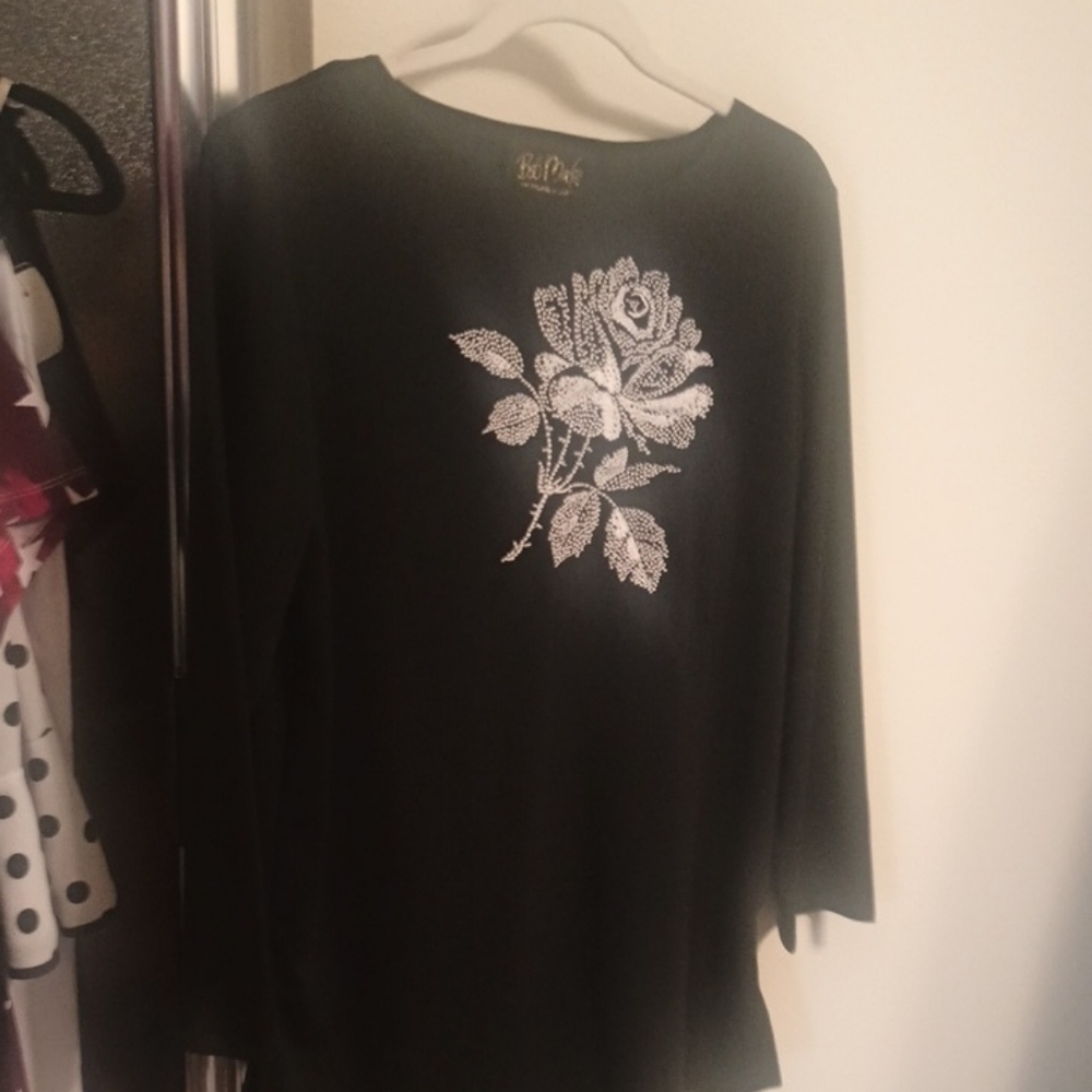 Black Rose Embellished Top And Pant by Bob Mackie (Size S)
